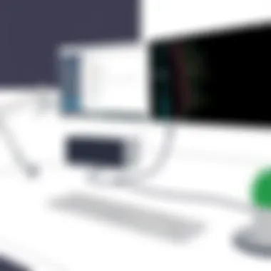 Stylish Dual Monitor Desk Arrangement Modern home office setup with dual monitors