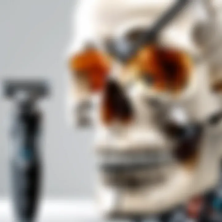 Close-up of Skull Shaver in use with various attachments