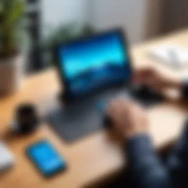 User typing on a tablet with a Bluetooth keyboard in a cozy setting