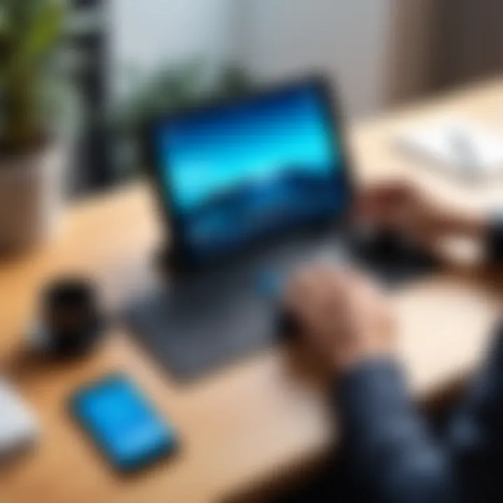User typing on a tablet with a Bluetooth keyboard in a cozy setting