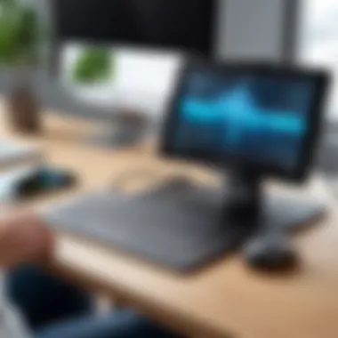 Optimizing Workspaces with Tablet Holders A professional workspace featuring a tablet holder, emphasizing productivity and organization.