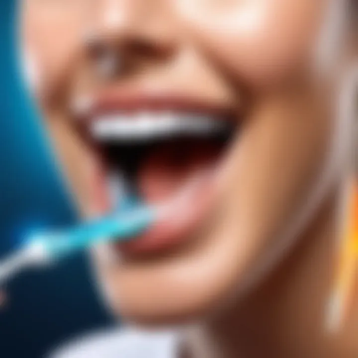 User interacting with an electric toothbrush, demonstrating its digital interface.