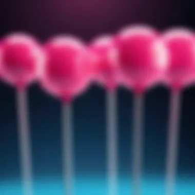A colorful display of pinky balls on sticks in various sizes and designs.