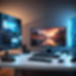 A futuristic gaming setup showcasing the latest PC hardware and accessories