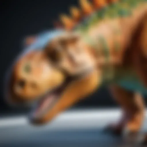 A detailed close-up of a weighted stuffed dinosaur showcasing its texture and design.