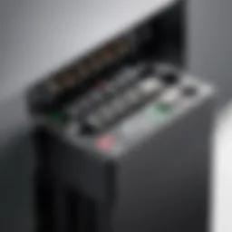 Close-up view of an APC surge protector showcasing its battery compartment.