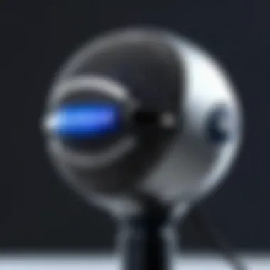 A detailed view of the Blue Snowball's microphone capsule and controls