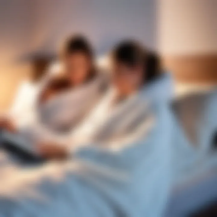 Two individuals enjoying the comfort of a dual zone heated blanket while reading, demonstrating its user benefits.