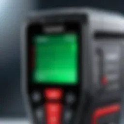 A close-up view of a handheld laser measure displaying measurement units