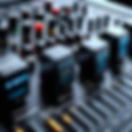 Close-up of a sophisticated home audio mixer showcasing various controls and connections