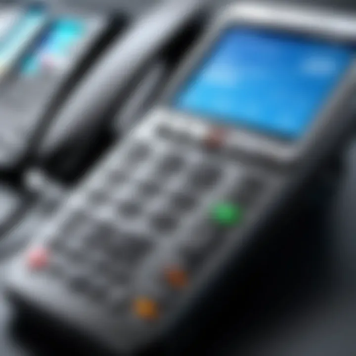 A close-up view of the technical specifications on a multi-line corded phone.