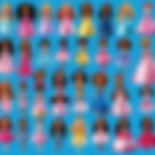 A collection of vibrant princess clip-on dolls showcasing diverse designs