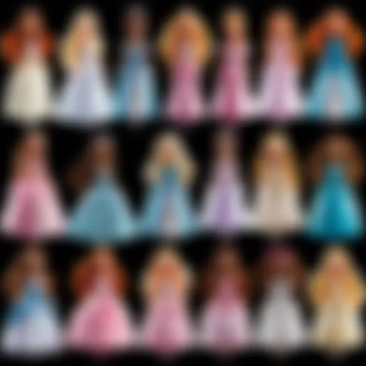 A visual timeline depicting the evolution of princess clip-on dolls through the years