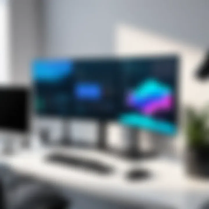 Workspace featuring a 19-inch monitor with a privacy screen in use