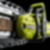 Detailed close-up of a Ryobi cordless chainsaw chain showcasing its unique design elements