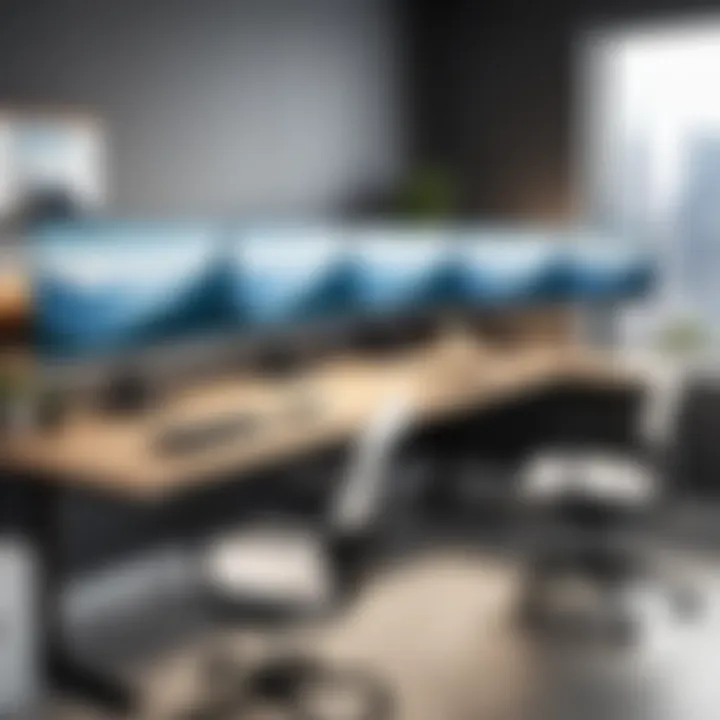 Office environment set up with standup desk chairs