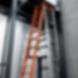 Detailed view of steel egress ladder design showcasing structural integrity and safety features