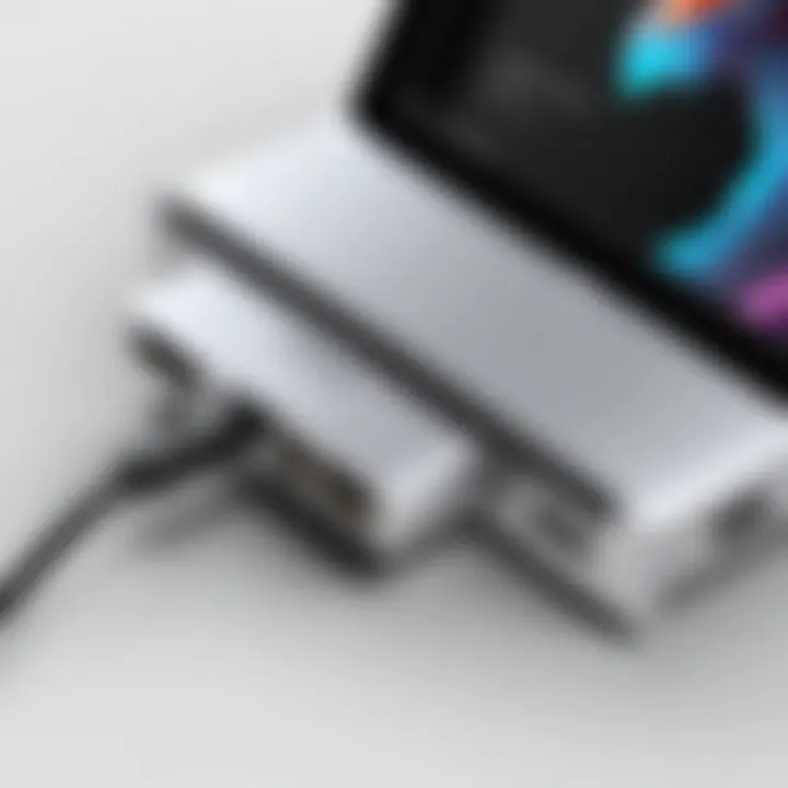 Close-up of Surface Pro to VGA adapter showcasing its design and ports.