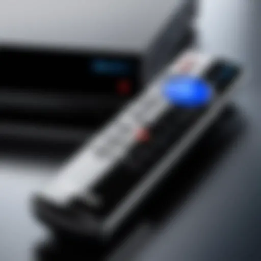 Close-up view of a sleek Blu-ray player remote showcasing its modern design