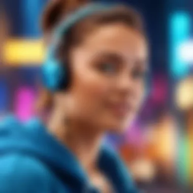 User Enjoying Music with Earbuds User enjoying music with earbuds in a vibrant setting