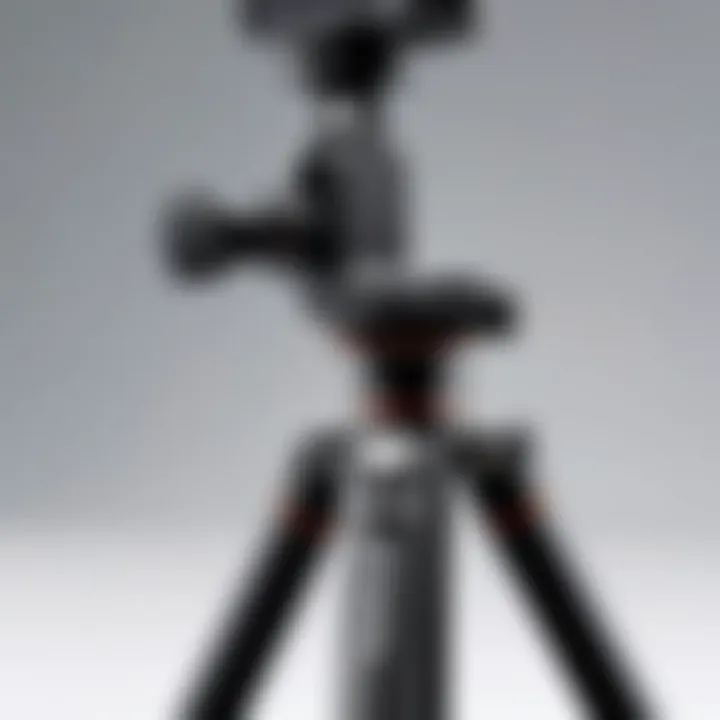 Close-up of tripod features highlighting adjustable legs and smartphone mount