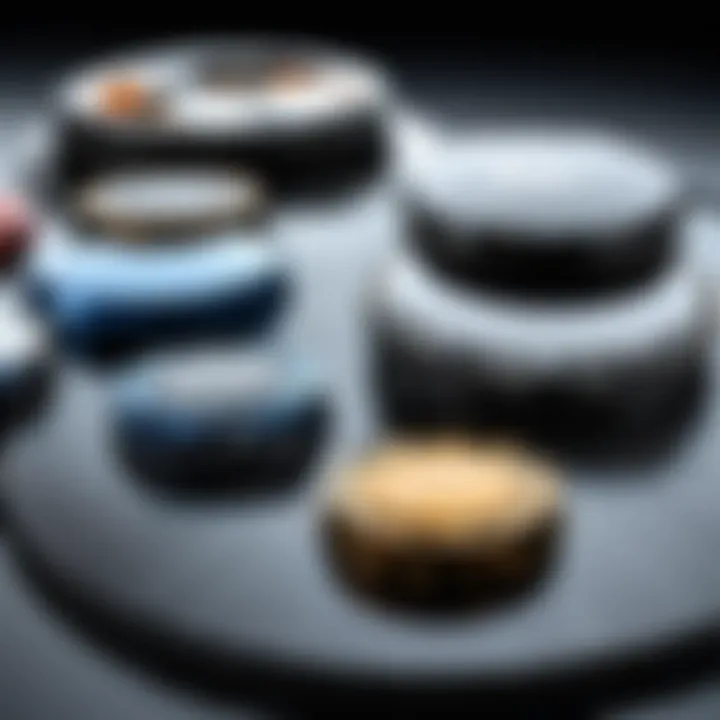 An array of ultra motorsports hub caps made from advanced materials, highlighting their durability and style.