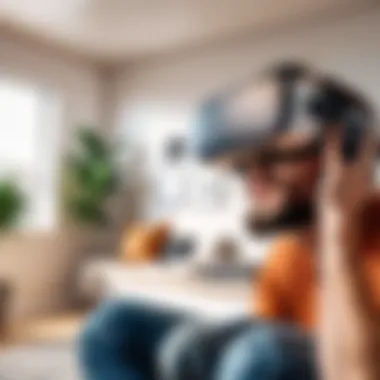 Enjoying Virtual Reality at Home User enjoying a virtual reality experience at home