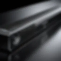 Close-up of a high-tech soundbar showcasing its sleek design and features