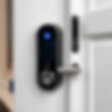 Installation of Yale Bluetooth Door Lock Illustration of the installation process of the Yale Bluetooth Door Lock on a door.